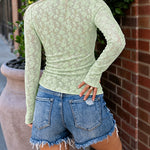 Women's Floral Lace Sheer Long Sleeve Top with Thumb Holes