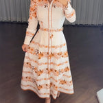 Floral Placement Print Turn-down Collar Puff Sleeve Vacation Dress Casual Button Down Shirt Dress With Belt and Lining