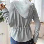 Women's Hooded Drawstring Waist Jacket Casual Zip Up Curved Hem Coat