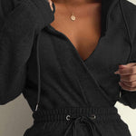 Overlap V Neck Drop Shoulder Cinched Waist Drawstring Hoodie Dress Casual Flap Cargo Pockets Design Drawstring Elastic Waist Midi Dress