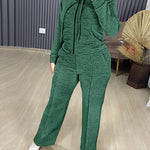 2 Pieces Outfit Long Sleeve Zip Up Drawstring Hoodie Coat and Casual Elastic Waist Seam Front Straight Leg Pants Set