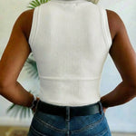 Rhinestone Decor O-neck Sleeveless Knit Tee Slim Fit Tank Top