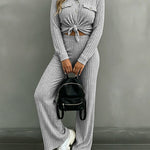 Women's 2 Piece Ribbed Knit Outfits Button Down Top and Straight Leg Pants Set Casual Loungewear Matching Tracksuit