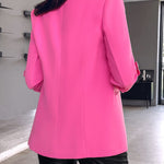 Notched Collar Roll Up Sleeve Blazer Coat