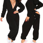 3D Ear Buttoned Flap Functional Fluffy Lounge Jumpsuit