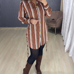 Women's Striped Shirt Dress Button Down Long Sleeve Shirred Waist Casual Dress