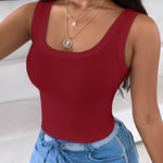 Scoop Neck Sleeveless Ribbed Tank Top Cami Tee Shirts