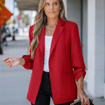 Notched Collar Roll Up Sleeve Blazer Coat