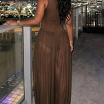 Women's Rhinestone Cutout Jumpsuit Sleeveless Sheer Chiffon Lantern Leg Overalls