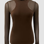 Sheer Mesh Spliced Long Sleeve Slim Fit Sexy Top