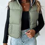 Stand Collar Sleeveless Zip Up Drawstring Hem Vest Casual Two-Way Reversible Ladies Warm Winter Padded Coat
