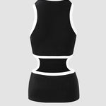 Women's Ribbed Contrast Trim Tank Top Sleeveless Crew Neck Cutout Slim Fit Stretch Casual Top