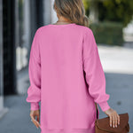 Letter Patch Detail Long Sleeve Drop Shoulder Pullover Sweatshirt Casual Zipper Side Slit Top