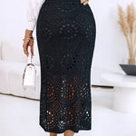 Crochet Pattern Elastic Waist Hollow-out Mid-Calf Skirt Casual Commuting Skirt