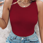 Plus Size Ribbed Round Neck Sleeveless Slim Fit Tank Basic Casual Top