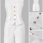 2 Pieces Outfit V Neck Button Front Flap Detail Vest Top and Casual Pockets Design Zipper Fly Elastic Back Waist Shorts Set