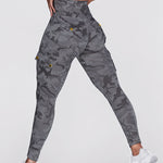 Camouflage Print High Waist Skinny Leggings with Cargo Flap Pockets Casual Pants