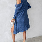 2 Pieces Outfit U-Neck Thick Strap Button Front Slim Fit Ribbed Knit Dress and Casual Long Sleeve Pockets Design Open Front Cardigan Coat Set