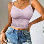 Lace V-Neck Adjustable Spaghetti Strap Bralette Camisoles Sexy Soft Crop Cami Top