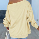 Skew Neck Buttoned Sweatshirt Casual Long Sleeve Pullover Tops Outfits