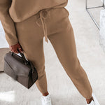 2 Pieces Outfit Long Sleeve Skew Neck Pullover Top and Drawstring Elastic Waist Slim Fit Pants Set