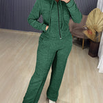2 Pieces Outfit Long Sleeve Zip Up Drawstring Hoodie Coat and Casual Elastic Waist Seam Front Straight Leg Pants Set