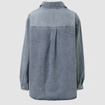 Women's Rhinestone Denim Jacket Washed Button-Down Shacket Sparkling Loose Fit Long Sleeve Casual Outerwear