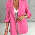 Notched Collar Roll Up Sleeve Blazer Coat