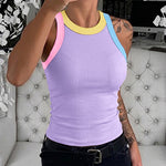 Women's Contrast Trim Ribbed Tank Top Slim Fit Sleeveless Round Neck Basic Camisole for Streetwear & Layering