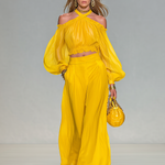 Elegant Urban Style Halter-neck Chiffon Top And Wide-leg Pants Set