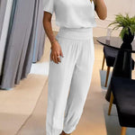 Casual V-Neck Printed Short Sleeve Long Pants Two-Piece Set