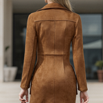 Vintage Western Style Embroidered Tassel Long Sleeve Brown Suede Mini Dress