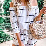 Margovil Oxygen Off Shoulder Beauty Striped Jumpsuit