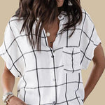 Margovil Grid Batwing Short Sleeve Blouse Shirt