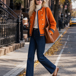 Women's Orange Military Jacket Double-Breasted Gold Button Oversized Band Coat