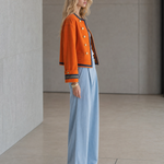 Women's Orange Military Jacket Double-Breasted Gold Button Oversized Band Coat