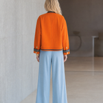 Women's Orange Military Jacket Double-Breasted Gold Button Oversized Band Coat