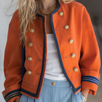 Women's Orange Military Jacket Double-Breasted Gold Button Oversized Band Coat