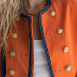 Women's Orange Military Jacket Double-Breasted Gold Button Oversized Band Coat