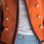 Women's Orange Military Jacket Double-Breasted Gold Button Oversized Band Coat