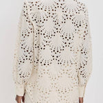 Lillah Embroidered Lace Shell Pattern Long Sleeve Loose Blouse