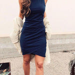 Margovil Solid Ruched Sheath Sleeveless Dress