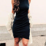 Margovil Solid Ruched Sheath Sleeveless Dress