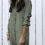 Margovil Stylish Button Down Denim Shirt Dress ( 4 Colors)