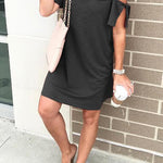 Margovil Cold Shoulder Short Sleeve Solid Dress