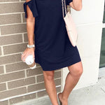 Margovil Cold Shoulder Short Sleeve Solid Dress