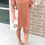 Margovil Cold Shoulder Short Sleeve Solid Dress