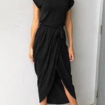 Margovil Crewneck Side Split Irregular Slim Dress