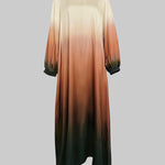A-Line Long Sleeves Elasticity Gradient Pockets Round-Neck Maxi Dresses