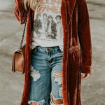 Margovil Lapel Pocketed Velvet Coat